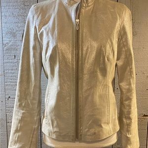 White House Black Market Women Gold Silver Shimmer Leather Jacket Size M